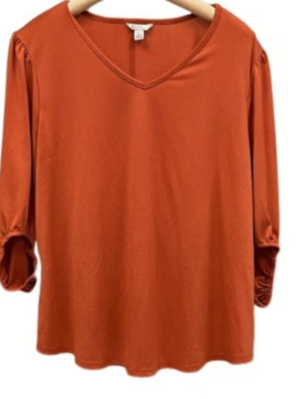 EST 1946 Lightweight 3/4 Sleeve Top Brown V-neck Flowy Office Breathable Flowy